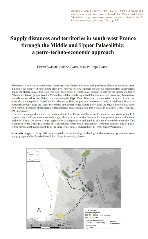 01-2021, tome 118, 1, p.7-32 - E. VAISSIE, S. CAUX, J.-P. FAIVRE - Supply distances and territories in south-west France through the Middle and Upper Palaeolithic: a petro-techno-economic approach