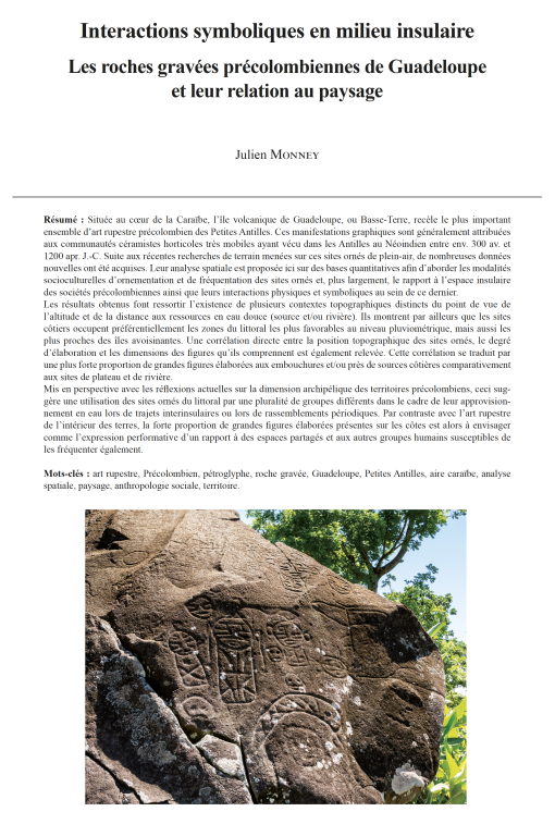 16-2020, tome 117, 4, p. 673-707 - Monney J. – Interactions symboliques en milieu insulaire : les roches gravées précolombiennes de Guadeloupe et leur relation au paysage
