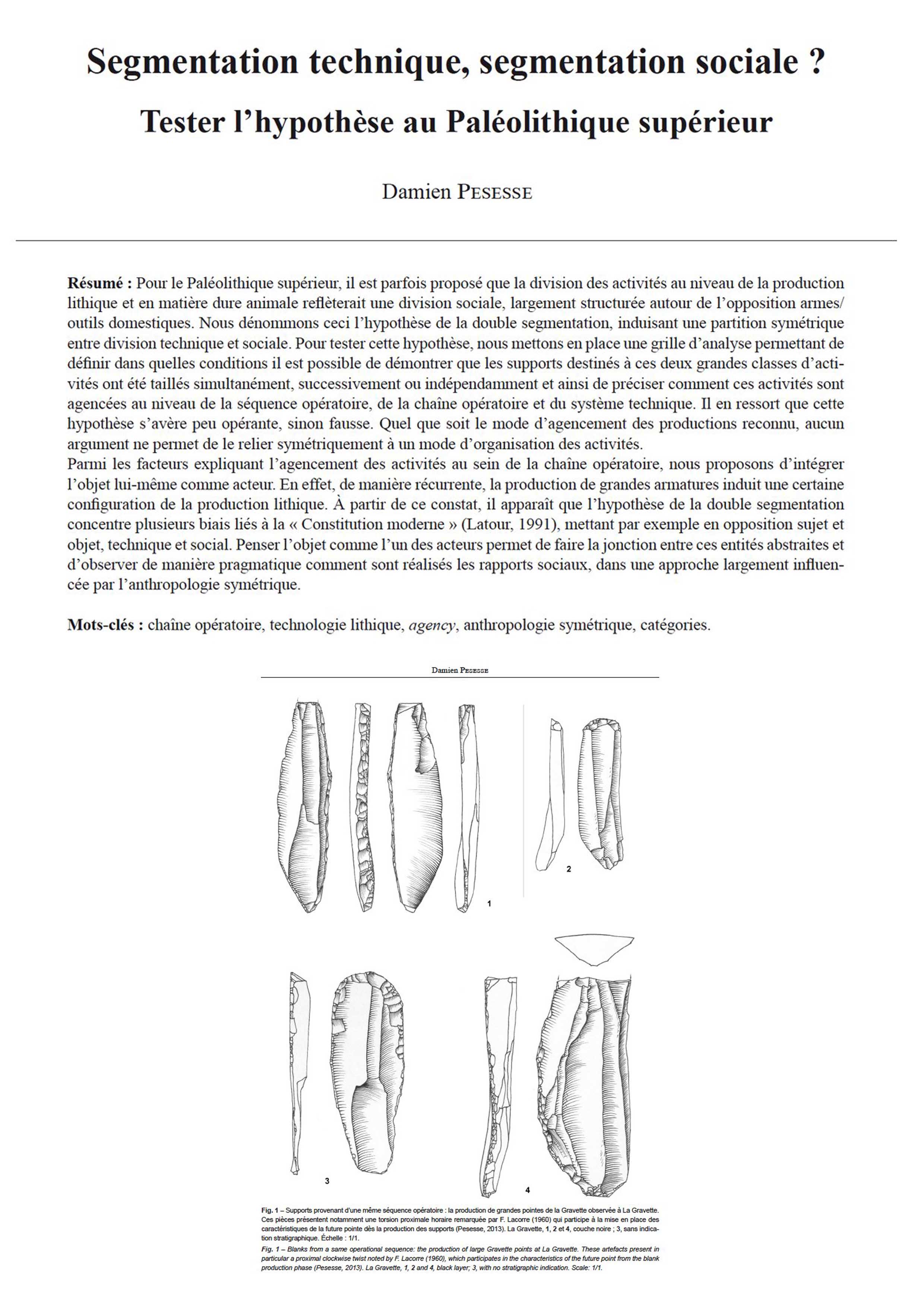 13 2018 tome 115 3 p 439 453 damien pesesse segmentation technique segmentation sociale tester l hypothese au paleolithique superieur societe prehistorique francaise