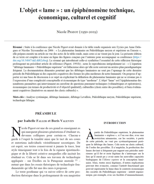 02-2022, tome 119, 1, p. 37-47 - Nicole Pigeot - L'objet « lame » : un épiphénomène technique, économique, culturel et cognitif