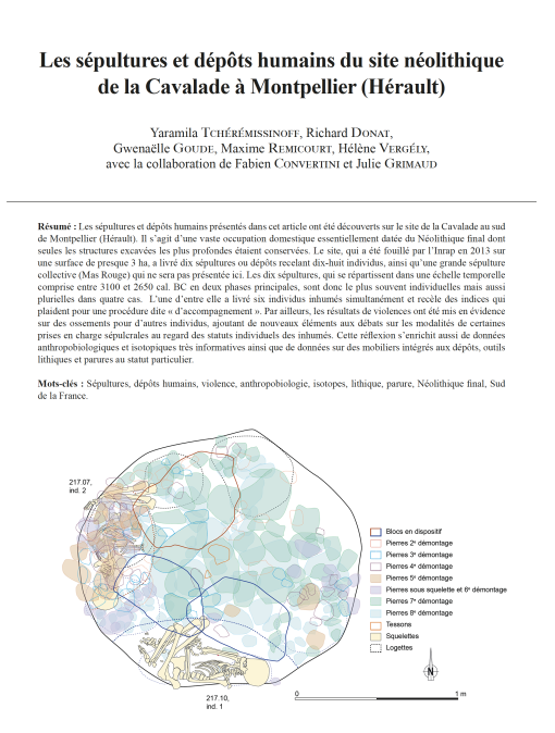 16-2021, tome 118, 4, p. 671-696 - Y. TCHEREMISSINOFF, R. DONAT, G. GOUDE, M. REMICOURT, H. VERGELY, avec la collaboration de F. CONVERTINI et J.GRIMAUD  Les spultures et dpts humains du site nolithique de la Cavalade  Montpellier (Hrault)