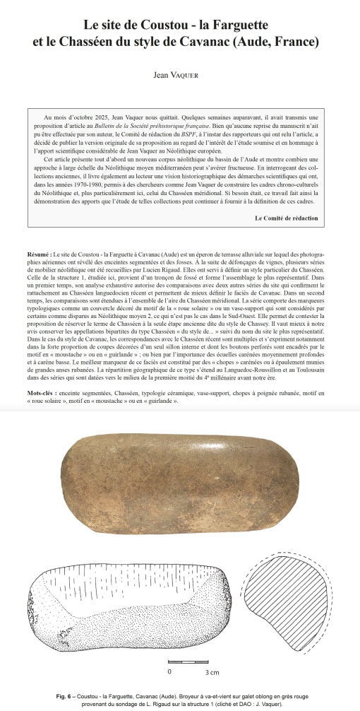 01-2026, tome 123, 1, p.7-38- Vaquer J. (2026) - Le site de Coustou - la Farguette et le Chass�en du style de Cavanac (Aude, France),