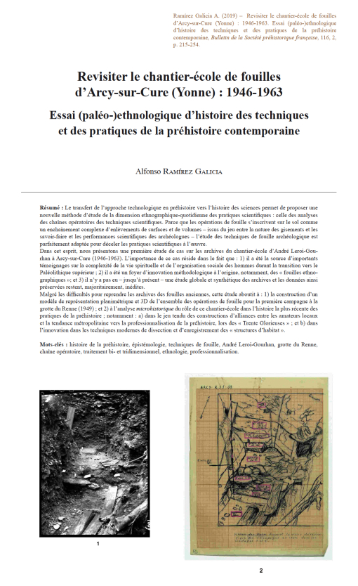 07-2019, tome 116, 2, p.215-254 - Alfonso RAMIREZ GALICIA - Revisiter le chantier-cole de fouilles d'Arcy-sur-Cure (Yonne), 1946-1963 : essai (palo-)ethnologique d'histoire des techniques et des pratiques de la prhistoire contempo