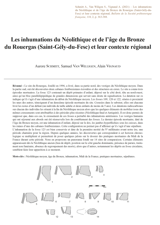 09-2021, tome 118, 2, p. 363-388- A. Schmitt, S. Van Willigen, A. Vignaud - Les inhumations du Nolithique et de l'ge du Bronze du Rouergas (Saint-Gly-du-Fesc) et leur contexte rgional