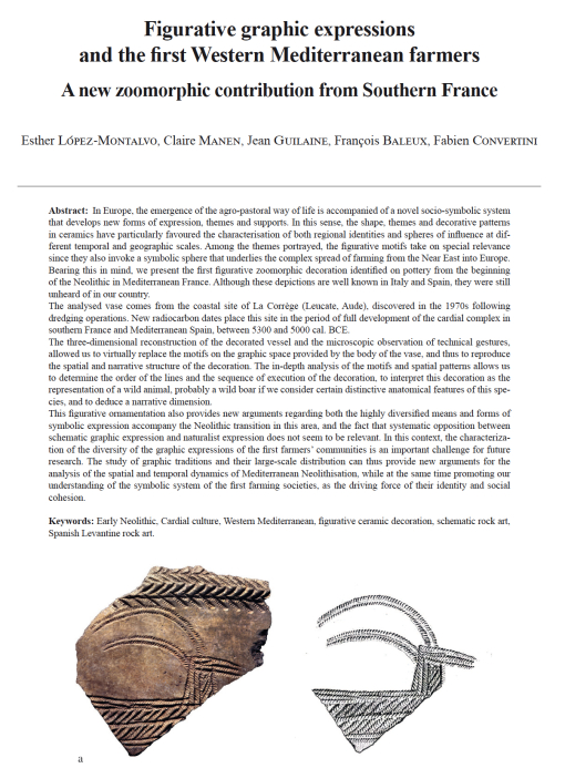 11-2021, tome 118, 3, p. 453-473 - E. Lpez-Montalvo, C. Manen, J. Guilaine, F. Baleux, F. Convertini  Figurative graphic expressions and the first Western Mediterranean farmers: a new zoomorphic contribution from Southern France