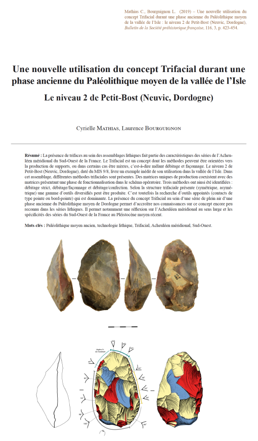 11-2019, tome 116, 3, p.423-454 - Cyrielle Mathias, Laurence Bourguignon  Une nouvelle utilisation du concept Trifacial durant une phase ancienne du Palolithique moyen de la valle de lIsle : le niveau 2 de Petit-Bost (Neuvic, Dordogne)