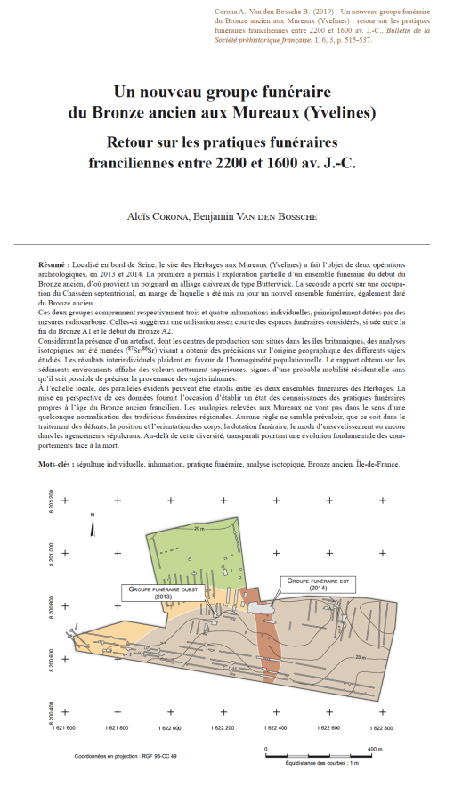 14-2019, tome 116, 3, p. 515-537 - Alos Corona, Benjamin Van Den Bossche  Un nouveau groupe funraire du Bronze ancien aux Mureaux (Yvelines) : retour sur les pratiques funraires franciliennes entre 2200 et 1600 av. J. C.