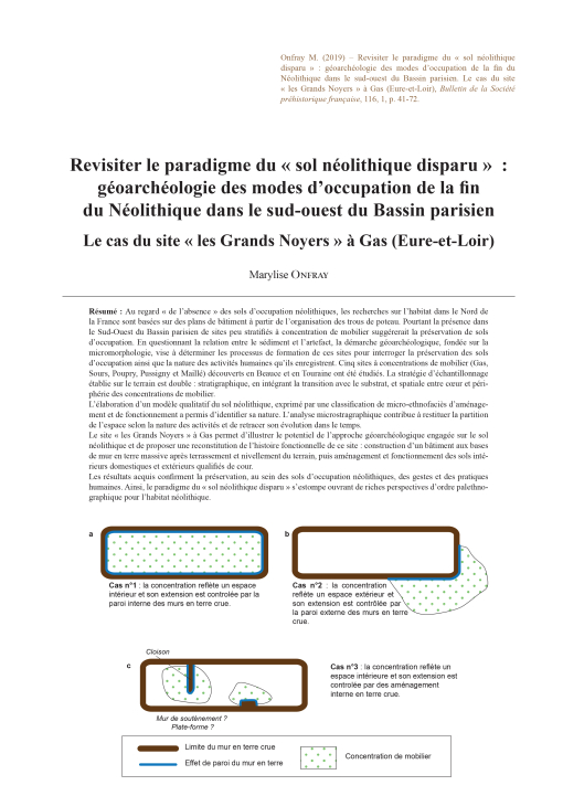 03-2019, tome 116, 1, p. 41-72 - Marylise Onfray  Revisiter le paradigme du  sol nolithique disparu  : goarchologie des modes doccupation de la fi n du Nolithique dans le sud-ouest du Bassin parisien. Le cas du site  les Grands Noyers   Gas (Eu