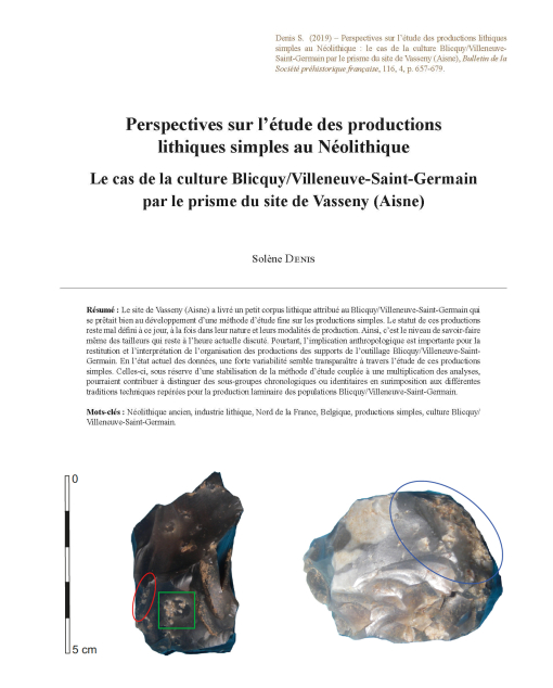 17-2019, tome 116, 4, p.657-680 - Solne Denis  Perspectives sur ltude des productions lithiques simples au Nolithique : le cas de la culture Blicquy/Villeneuve-Saint-Germain par le prisme du site de Vasseny (Aisne)