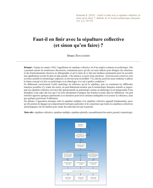 19-2019, tome 116, 4, p.705-724 - Bruno Boulestin  Faut-il en finir avec la spulture collective (et sinon quen faire) ?