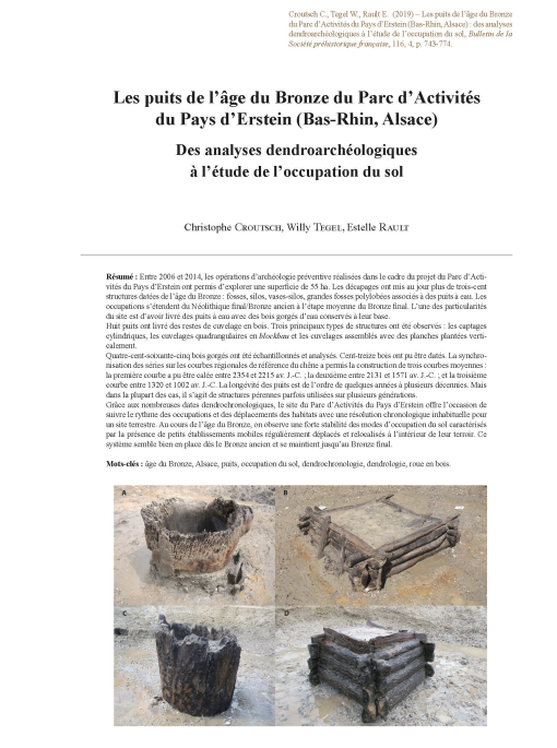 21-2019, tome 116, 4, p.743-774 - Christophe Croutsch, Willy Tegel, Estelle Rault  Les puits de l ge du Bronze du Parc d Activits du Pays dErstein (Bas-Rhin, Alsace) : des analyses dendroarchologiques  l tude de loccupation du sol