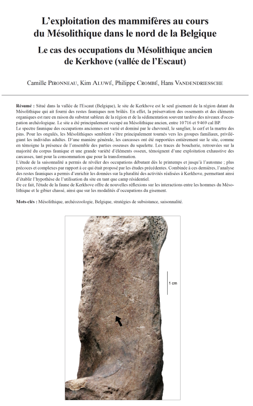 15-2023, tome 120, 4, p. 603-620 - Pironneau C., Aluw K., Cromb Ph., Vandendriessche H. (2023)  Lexploitation des mammifres au cours du Msolithique dans le nord de la Belgique : le cas des occupations du Msolithique ancien de Kerkhove (valle de l