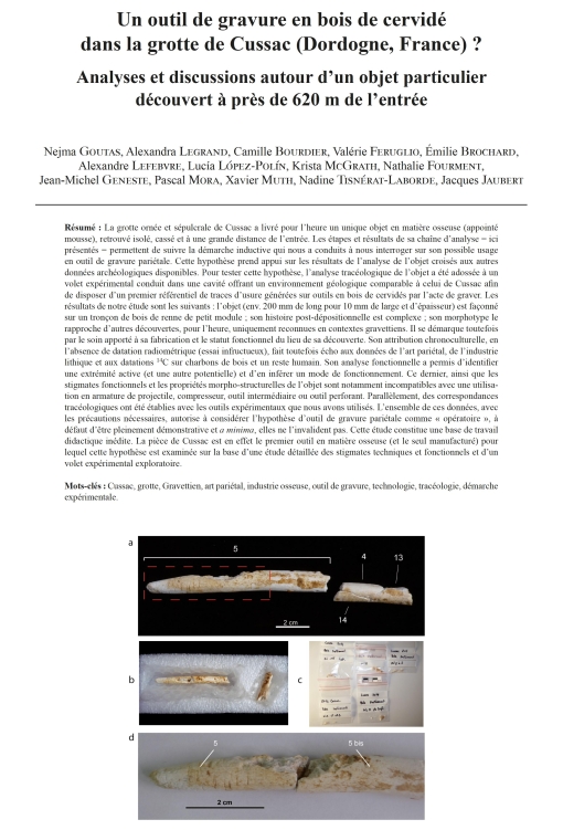 15-2025, tome 122, 4, p. 527-578 - Goutas N., Legrand A., Bourdier C., Feruglio V., Brochard E., Lefebvre A., L�pez-Pol�n L., McGrath K., Fourment N., Geneste J.-M., Mora P., Muth X., Tisn�rat-Laborde N., Jaubert J. (2025) � Un outil de gravure en bois de