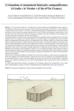 15-2021, tome 118, 4, p. 643-670 -L. CHRISTIN, F. DUCREUX, C. FOSSURIER, D. SORDOILLET, avec les participations de F. CATTIN, D. CAMBOU et A. DUFRAISSE  Crmations et monument funraire campaniformes  Genlis  le Nicolot  (Cte-dOr, France)