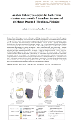 05-2021, tome 118, 2, p. 215-243 - J. CAPDEVIELLE, A.-L. RAVON - Analyse technotypologique des hachereaux et autres macro-outils  tranchant transversal de Menez-Dregan I (Plouhinec, Finistre)