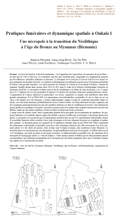 15-2019, tome 116, 3, p.539-560 - Baptiste Pradier, Aung Aung Kyaw, Tin Tin Win, Anna Willis, Aude Favereau, Frdrique Valentin, T. O. Pryce  Pratiques funraires et dynamique spatiale  Oakaie 1, une ncropole  la transition du Nolithique  lge du